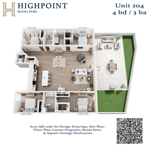 Floor plan for 4 beds, 3 baths, 2099 sqft